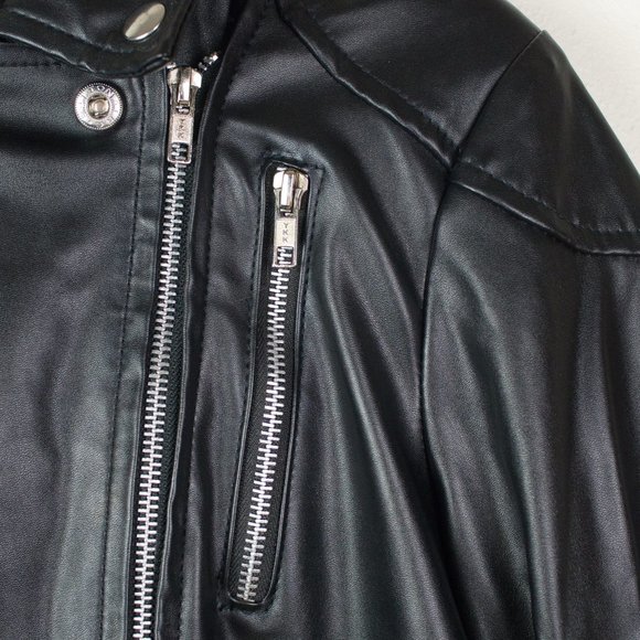 Abbraci Black Faux Leather Women's Moto Jacket with Peplum Size L - Picture 9 of 16